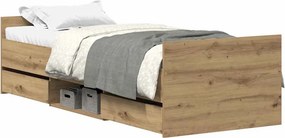 vidaXL kézműves tölgy szerelt fa ágykeret matrac nélkül 100x200 cm