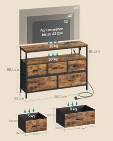 SONGMICS komód, TV szekrény, appal vezérelhető LED-világítás, vintage barna–tintafekete