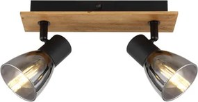 Globo 54307-2W Spotlámpa sötétbarna fa, matt fekete fém, füst színű üveg, billenőkapcsoló a talpon, HxSzxM: 250x70x155mm, nem 2x E14 40W 230V, fényforrás nélkül szállítva