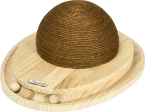PawHut Interaktív Macska Játék, 2 az 1-ben Kaparó Játék Kaparó Lappal és Golypályával, Macska Kaparó Bútor, Juta, Fenyőfa, Természetes+Kávé, 39.5 x 32