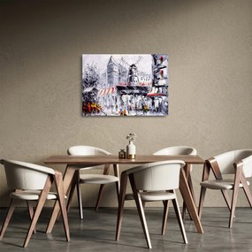 Kép - utca Párizsban, olajfestmény (üvegen) (70x50 cm)