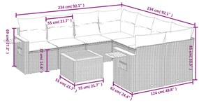 9-részes szürke polyrattan kerti ülőgarnitúra párnákkal