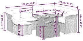 8 részes szürke polyrattan kerti ülőgarnitúra párnákkal