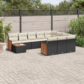 vidaXL 11 részes fekete polyrattan kerti ülőgarnitúra párnákkal