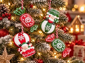 Szett 4 db karácsonyi dísz CANDY ELF 6 cm