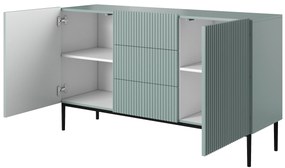 Nicole 150 cm-es komód három fiókkal - zsálya MDF / fekete lábak