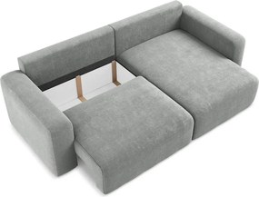 Szürke zsenília kinyitható-tárolóhelyes sarokkanapé (jobb oldali-heverő résszel) Kona – Makamii