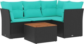 vidaXL 5 részes fekete polyrattan kerti ülőgarnitúra párnával