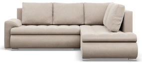 Tokio sarokkanapé, L alakú háttámlával, 2 ágyneműtartóval, bársony, jobboldali, bézs