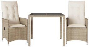 vidaXL 3 részes bézs polyrattan bisztrógarnitúra párnával