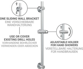 Fényes ezüstszínű öntapadós rozsdamentes acél zuhanytartó tolható tartóval 70 cm – Wenko