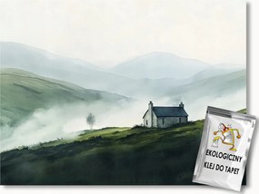 Fotótapéta Flizelina Tájkép Hegyek Házikó Kunyhó Köd Zöld 416x290 ragasztó