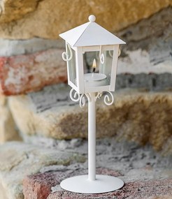 Lámpás gyertyatartó Classic fém fehér 24cm teamécses otthonra és kertbe