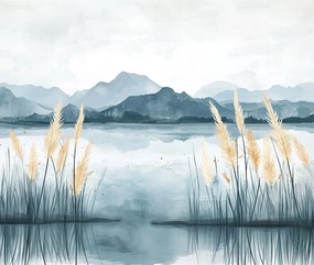 Vászonkép Canvas Tájkép Szabadtéri Táj Hegyek Tó Nád 80x80