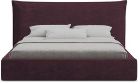 Sötétlila kárpitozott ágyneműtartós franciaágy ágyráccsal 160x200 cm Esala – Makamii