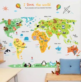 Vidám Fal Matrica Színes gyermek világtérkép