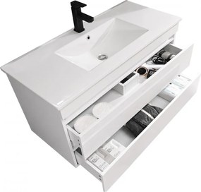 Cube 100 alsó fürdőszobabútor kerámia mosdóval 2 fiókos, magasfényű festett fehér