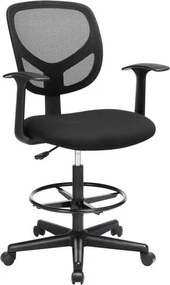 Ergonomikus irodai szék kartámaszokkal, magas forgó szék 55-75 cm ülésmagasság, fekete