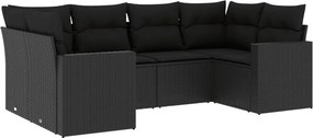 vidaXL 6 részes fekete polyrattan kerti ülőgarnitúra párnákkal