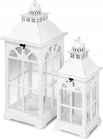 2 db Fa lámpás, laterna, törtfehér színű, lámpás szett, provence-i dekoráció