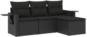 vidaXL 4 részes fekete polyrattan kerti ülőgarnitúra párnákkal