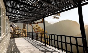 Flizelin fotótapéta Terasz a hegyekben kilátás a hegyekre természet 300x210 +ragasztó