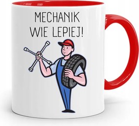 Piros Bögre Szerelőnek A Szerelő Jobban Tudja! fényképes nyomattal