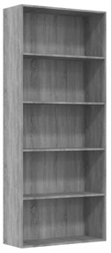 5 szintes szürke sonoma szerelt fa könyvszekrény 80x30x189 cm