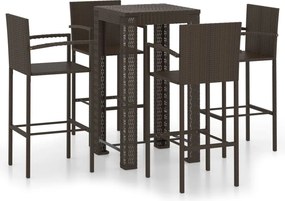 vidaXL 5 részes barna polyrattan kültéri bárszett kartámasszal