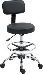 HOMCOM Ergonomikus Irodai Szék Állítható Lábgyűrűvel, Karfa Nélküli, Magasságban Állítható Forgószék Fekete PU Bőrben | Aosom