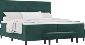 vidaXL Boxrugós ágy matracmal Sötétzöld 200 x 200 cm Bársony