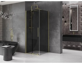 Mexen Velar, tolóajtós zuhanykabin 120 x 120 cm, 8mm szürke üveg, arany matt, 871-120-120-41-55