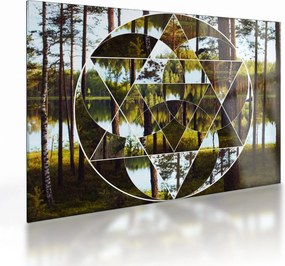 Kép - Geometrikus kollázs a skandináv erdők hátterében (üvegen) (70x50 cm)