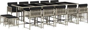 vidaXL 15 részes szürke polyrattan kerti étkezőgarnitúra párnákkal