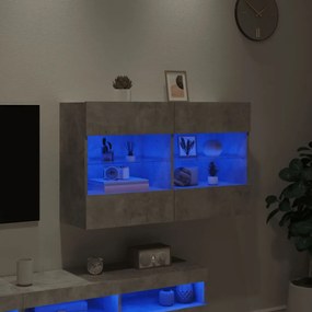 betonszürke falra szerelhető TV-szekrény LED-del 98,5x30x60,5cm
