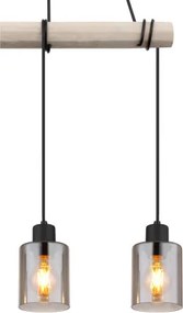 Globo 15465-3H Függeszték fém fekete matt, természetes színű fa, füstszínű üveg, körbetekerhető kábel, HxSzxM: 500x100x1400mm, 3x E27 40W 230V izzók nélkül