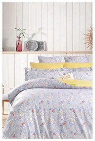 Sárga-szürke kétszemélyes hosszabbított négyrészes renforcé pamut ágyneműhuzat lepedővel 200x220 cm – Mila Home