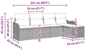 5 részes kerti kanapé szett bézs poli rattan párnákkal, 2 személyes kerti kanapé bézs poli rattan párnákkal
