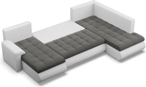 Tokio U sarokkanapé, 3 ágyneműtartóval, bársony + műbőr, jobboldali, szürke - fehér