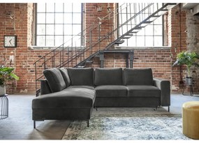 Sötétszürke bársony kinyitható sarokkanapé (bal oldali) Lofty Lilly – Miuform