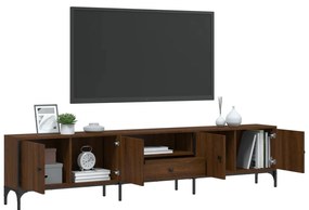 barna tölgy színű szerelt fa TV-szekrény fiókkal 200x25x44 cm