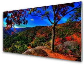 Modern üvegkép Mount Forest Nature 120x60cm 2 fogas