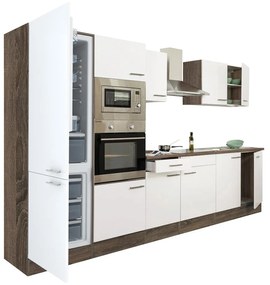 Yorki 330 konyhabútor yorki tölgy korpusz,selyemfényű fehér fronttal alulfagyasztós hűtős szekrénnyel