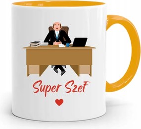 Sárga Bögre Ajándék Főnöknek Szuper Főnök fényképes nyomtatással
