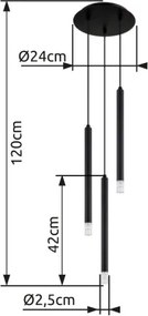 Globo 15629-3 Függeszték fém fekete matt, akril szaténozott, átlátszó, fekete PVC kábel, ø: 240mm, M: 1200mm, 3x G9 LED 4W 230V izzók nélkül