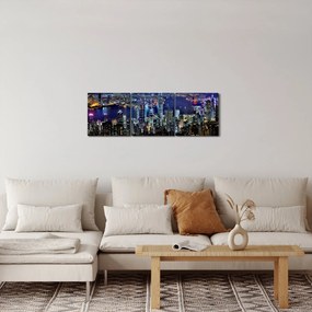 Egy kép a felhőkarcolók éjjel (órával) (90x30 cm)