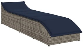 Összecsukható napozóágy párnával és tárolóval szürke polyrattan