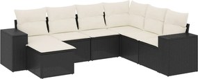 vidaXL 7 részes fekete polyrattan kerti ülőgarnitúra párnával