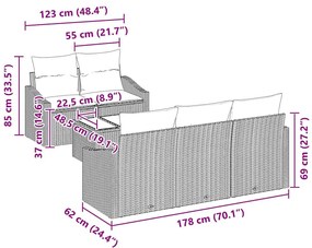 Kerti Kanapé Szett párnával 6 pcs Fekete 55 x 55 x 37 cm