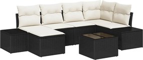 vidaXL Kerti Kanapé Szett 7 pcs Fekete és krémszínű Poli rattan